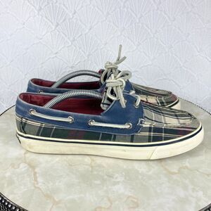 Sperry Shoes Womens 7.5 Blue Plaid Bahama II Kick Back Nautical Slip On Loafers